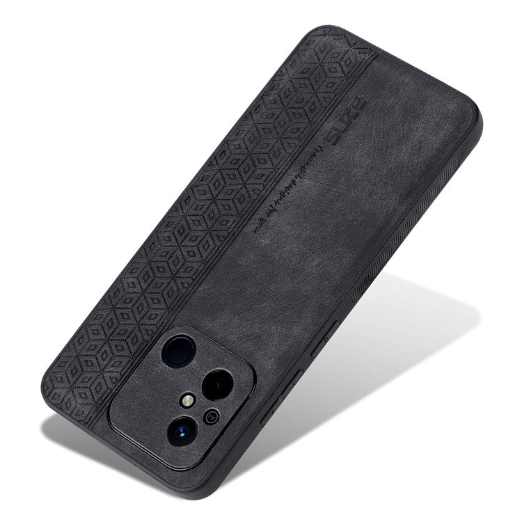 AZNS Anti-slip Phone Case for Xiaomi Poco C55 4G , Imprinted Leather Coated TPU Smartphone Cover - Black