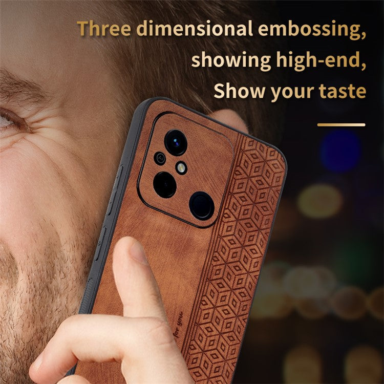 AZNS Anti-slip Phone Case for Xiaomi Poco C55 4G , Imprinted Leather Coated TPU Smartphone Cover - Black