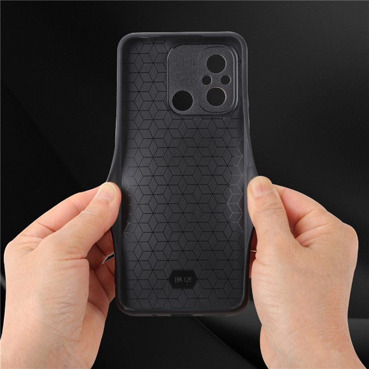 AZNS Anti-slip Phone Case for Xiaomi Poco C55 4G , Imprinted Leather Coated TPU Smartphone Cover - Black