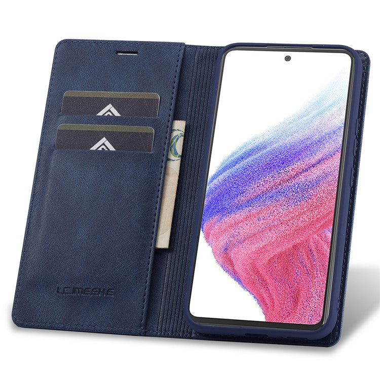 LC.IMEEKE For Samsung Galaxy A54 5G PU Leather RFID Blocking Phone Case Wallet Stand Cover - Blue