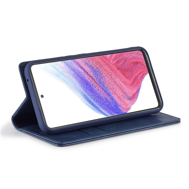 LC.IMEEKE For Samsung Galaxy A54 5G PU Leather RFID Blocking Phone Case Wallet Stand Cover - Blue