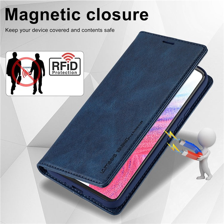 LC.IMEEKE For Samsung Galaxy A54 5G PU Leather RFID Blocking Phone Case Wallet Stand Cover - Blue