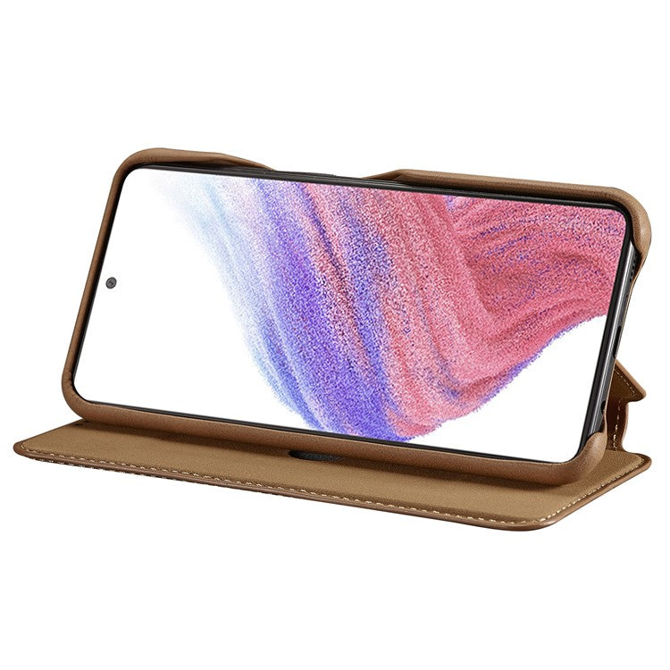 LC.IMEEKE For Samsung Galaxy A54 5G Stand Leather Phone Case Card Slot Smartphone Cover - Light Brown