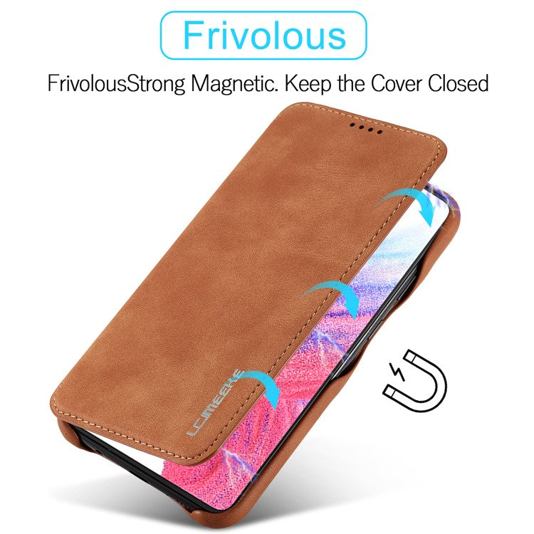 LC.IMEEKE For Samsung Galaxy A54 5G Stand Leather Phone Case Card Slot Smartphone Cover - Light Brown