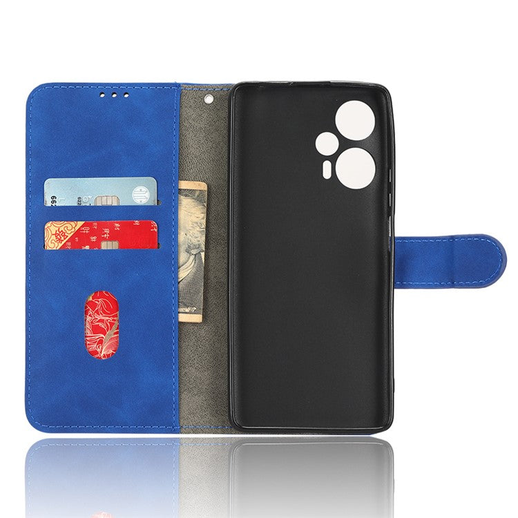 For Xiaomi Redmi Note 12 Turbo / Poco F5 5G PU Leather Flip Phone Case with Wallet Skin-touch Stand Cover - Blue