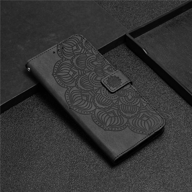 For Xiaomi Redmi Note 12 4G PU Leather Mandala Flower Imprinted Phone Case Wallet Stand Flip Cover - Black