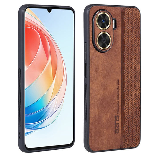 AZNS For Huawei Enjoy 60 Imprinted Phone Case PU Leather Coated TPU Protective Phone Cover - Brown