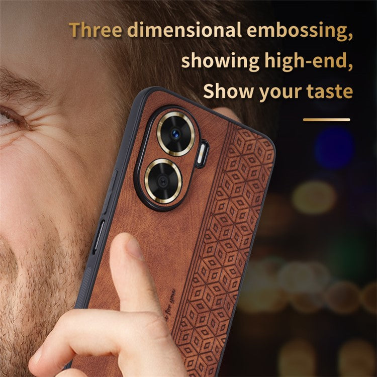 AZNS For Huawei Enjoy 60 Imprinted Phone Case PU Leather Coated TPU Protective Phone Cover - Brown