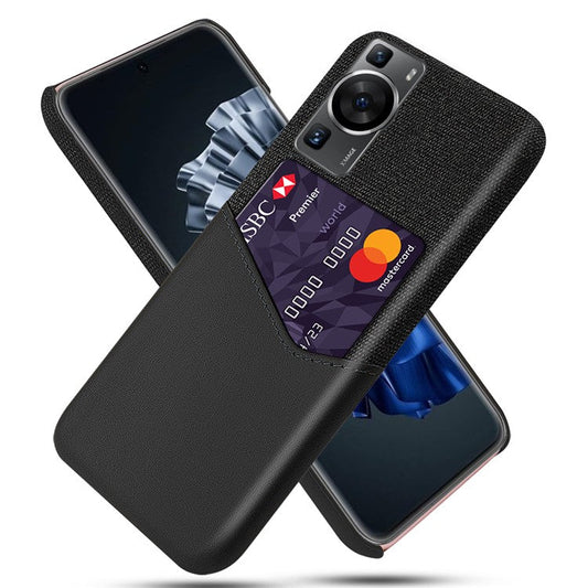 For Huawei P60 / P60 Pro Card Holder Phone Case Cloth Texture Leather Coated PC Cover - Black