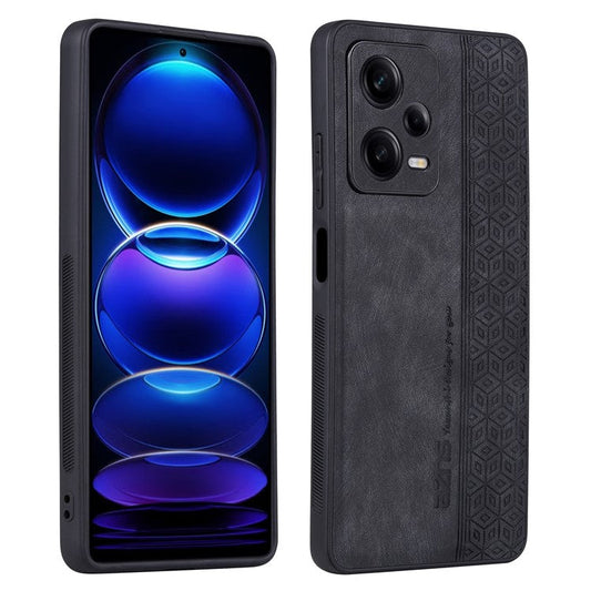 AZNS For Xiaomi Redmi Note 12 5G (Global) / (India) / Poco X5 5G Imprinted PU Leather Coated TPU Cover Phone Case - Black