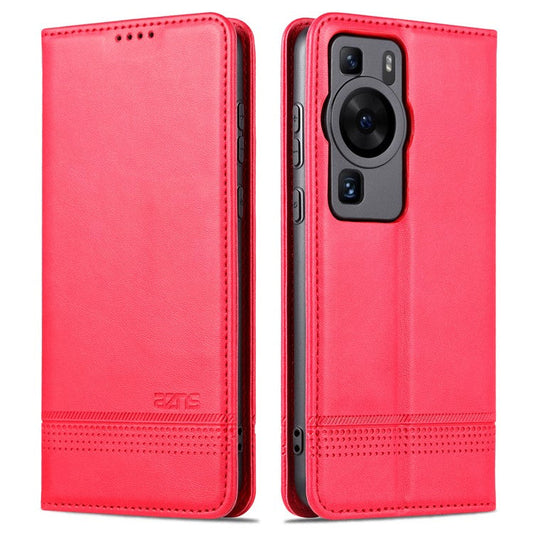 AZNS For Huawei P60 / P60 Pro PU Leather Phone Case Wallet Stand Anti-scratch Smartphone Cover - Red
