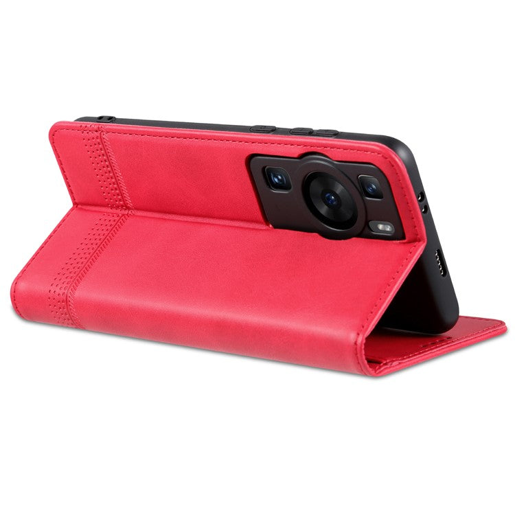 AZNS For Huawei P60 / P60 Pro PU Leather Phone Case Wallet Stand Anti-scratch Smartphone Cover - Red
