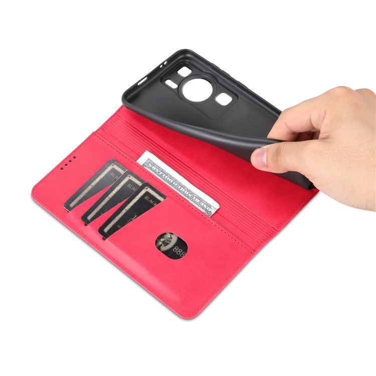 AZNS For Huawei P60 / P60 Pro PU Leather Phone Case Wallet Stand Anti-scratch Smartphone Cover - Red