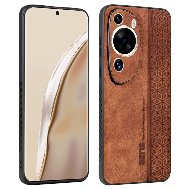 AZNS Phone Back Shell for Huawei P60 Art , Phone Case Imprinted Design PU Leather+TPU Cover - Brown