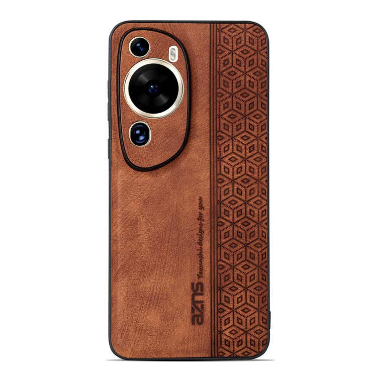 AZNS Phone Back Shell for Huawei P60 Art , Phone Case Imprinted Design PU Leather+TPU Cover - Brown
