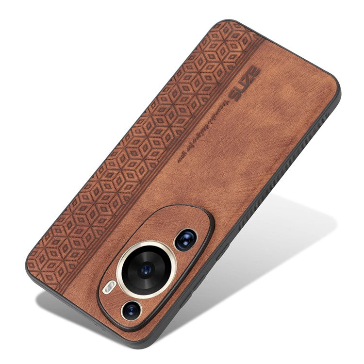 AZNS Phone Back Shell for Huawei P60 Art , Phone Case Imprinted Design PU Leather+TPU Cover - Brown