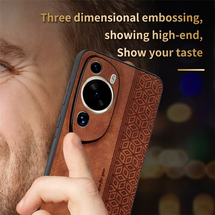 AZNS Phone Back Shell for Huawei P60 Art , Phone Case Imprinted Design PU Leather+TPU Cover - Black