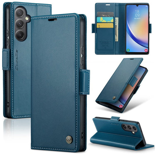 CASEME 023 Series For Samsung Galaxy A34 5G Wallet Stand Case Litchi Texture PU Leather RFID Blocking Phone Cover - Blue