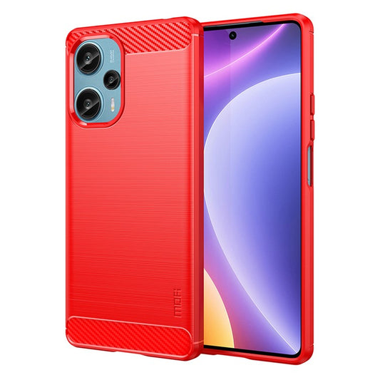 MOFI JK TPU Series-1 TPU Case for Xiaomi Redmi Note 12 Turbo / Poco F5 5G Brushed Carbon Fiber Phone Cover - Red