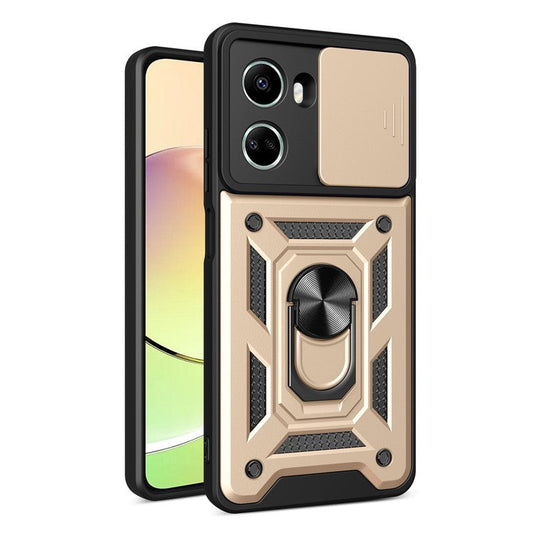 For Huawei nova 10 SE 4G Camera Lens Slide Design Phone Case PC+TPU Kickstand Cover - Gold