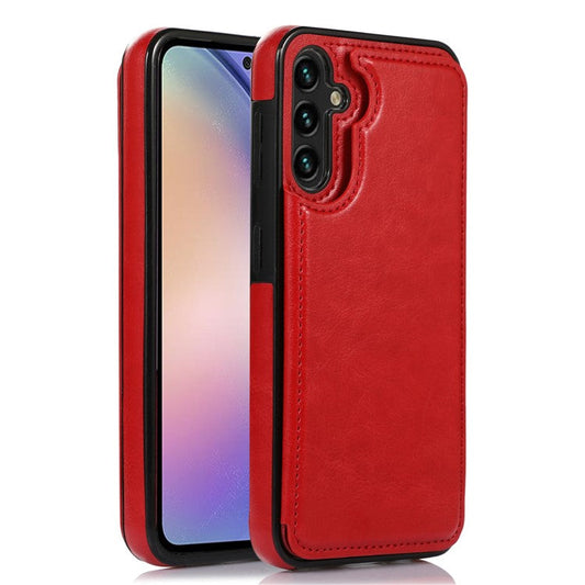 For Samsung Galaxy A54 5G Card Holder Phone Cover PU Leather Coated TPU Kickstand Case - Red