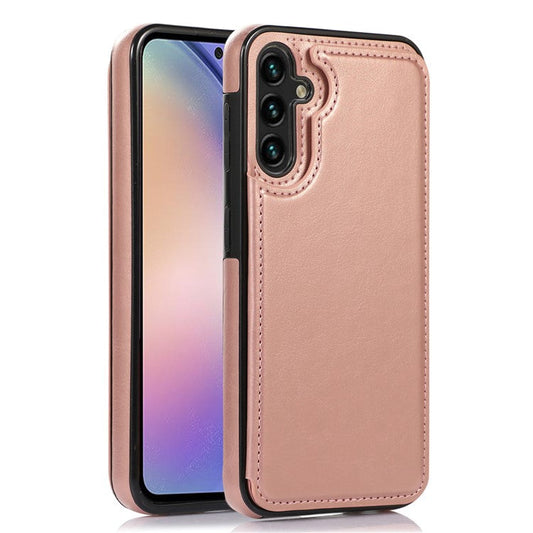 For Samsung Galaxy A54 5G Card Holder Phone Cover PU Leather Coated TPU Kickstand Case - Rose Gold