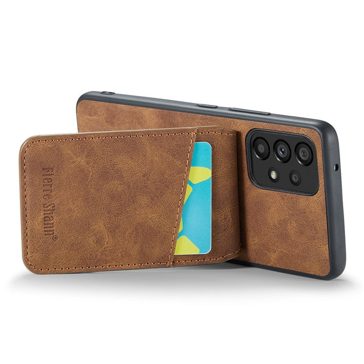 FIERRE SHANN For Samsung Galaxy A33 5G RFID Blocking Card Slots Kickstand PU Leather+TPU Phone Case - Brown