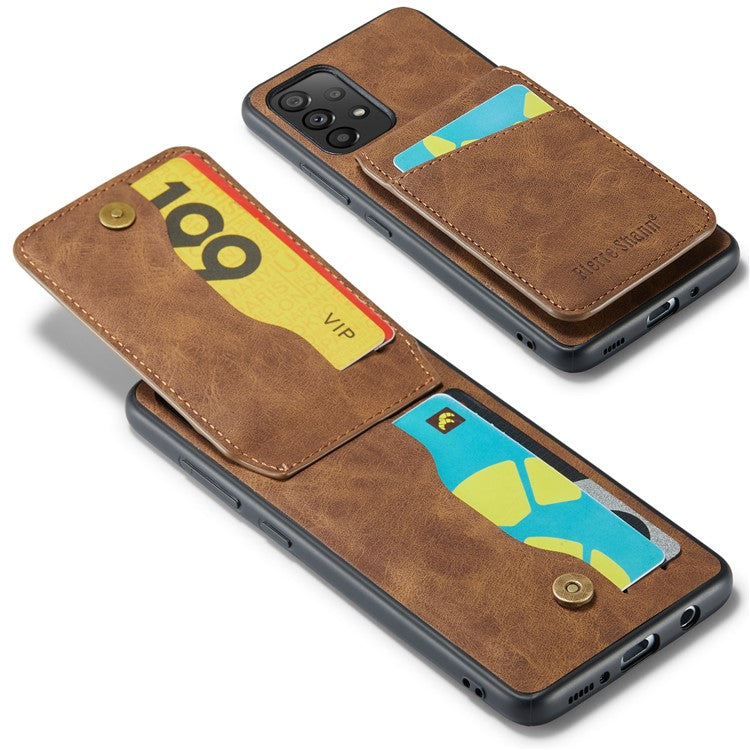 FIERRE SHANN For Samsung Galaxy A33 5G RFID Blocking Card Slots Kickstand PU Leather+TPU Phone Case - Brown