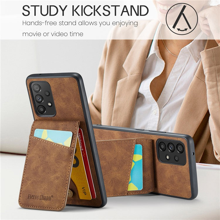 FIERRE SHANN For Samsung Galaxy A33 5G RFID Blocking Card Slots Kickstand PU Leather+TPU Phone Case - Brown
