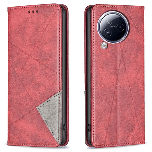For Xiaomi Civi 3 5G Cell Phone Case Stand Leather Card Holder Imprinted Line Phone Cover - Red