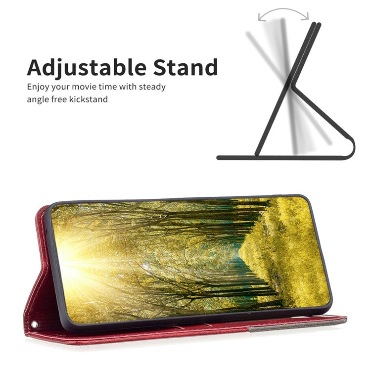 For Xiaomi Civi 3 5G Cell Phone Case Stand Leather Card Holder Imprinted Line Phone Cover - Red