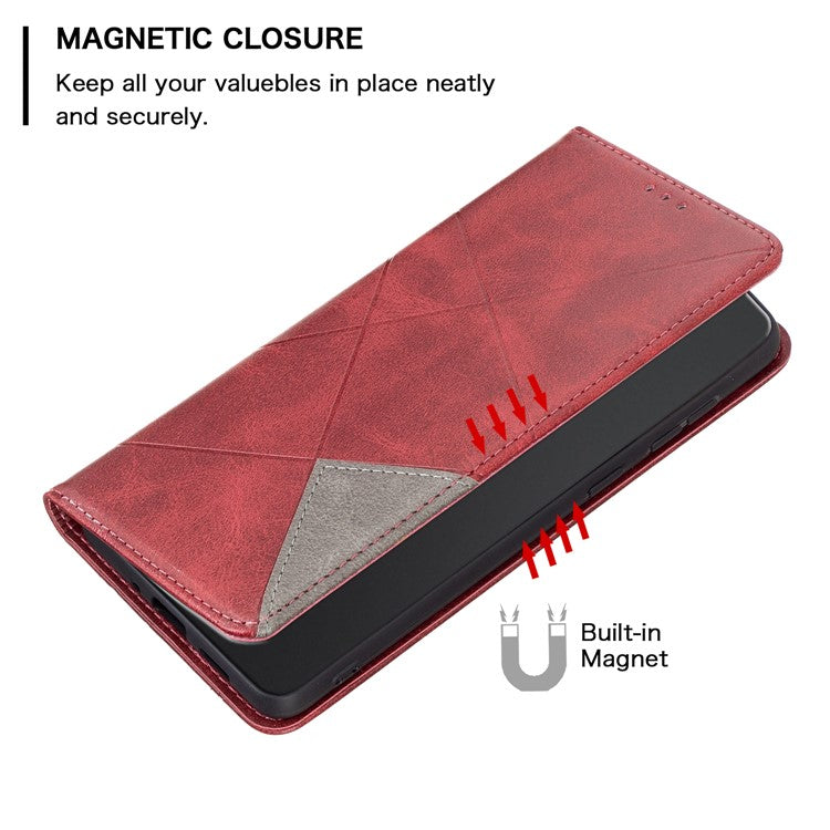 For Xiaomi Civi 3 5G Cell Phone Case Stand Leather Card Holder Imprinted Line Phone Cover - Red