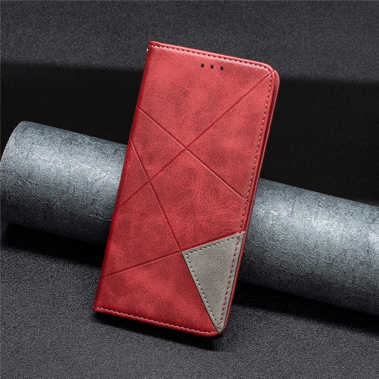 For Xiaomi Civi 3 5G Cell Phone Case Stand Leather Card Holder Imprinted Line Phone Cover - Red