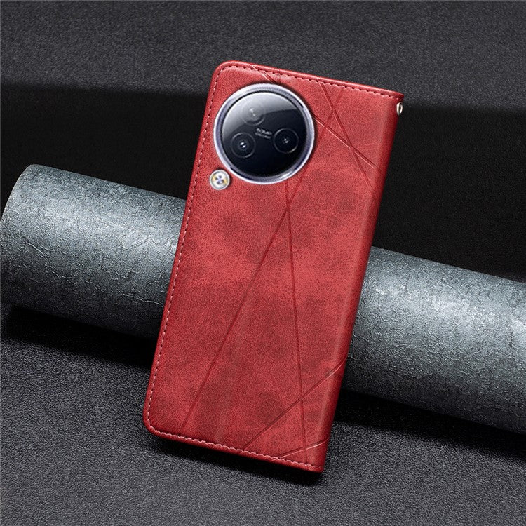 For Xiaomi Civi 3 5G Cell Phone Case Stand Leather Card Holder Imprinted Line Phone Cover - Red