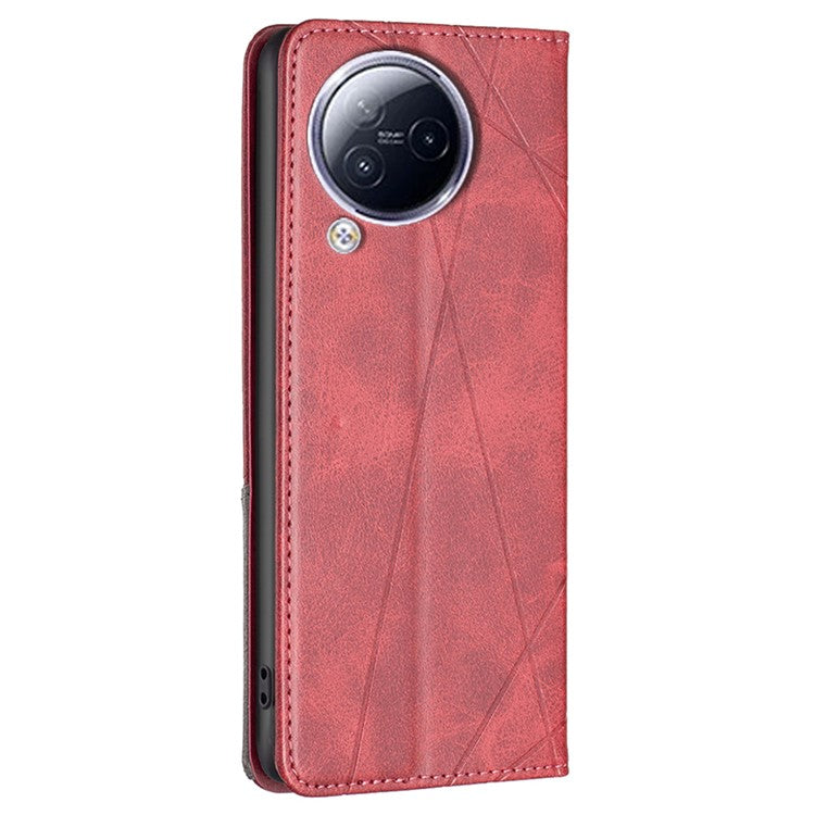 For Xiaomi Civi 3 5G Cell Phone Case Stand Leather Card Holder Imprinted Line Phone Cover - Red