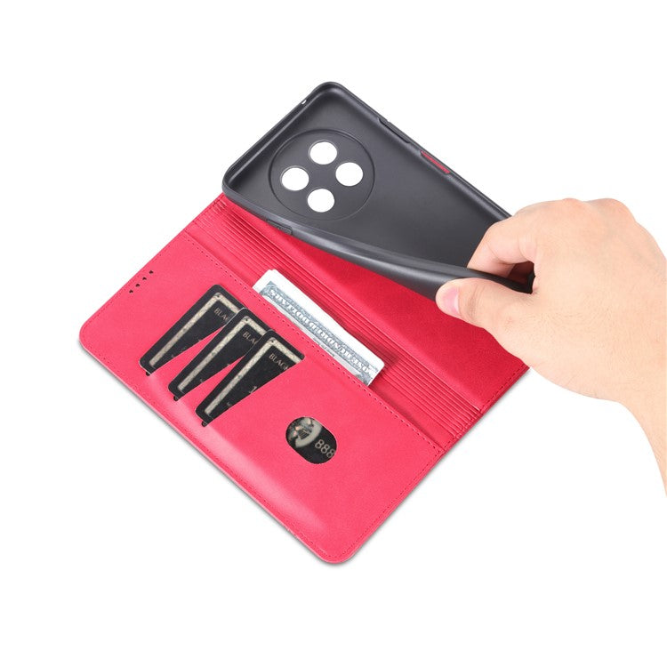 AZNS For Huawei Enjoy 60X Magnetic Closing Anti-Scratch PU Leather Phone Case Flip Wallet Stand Cover - Red