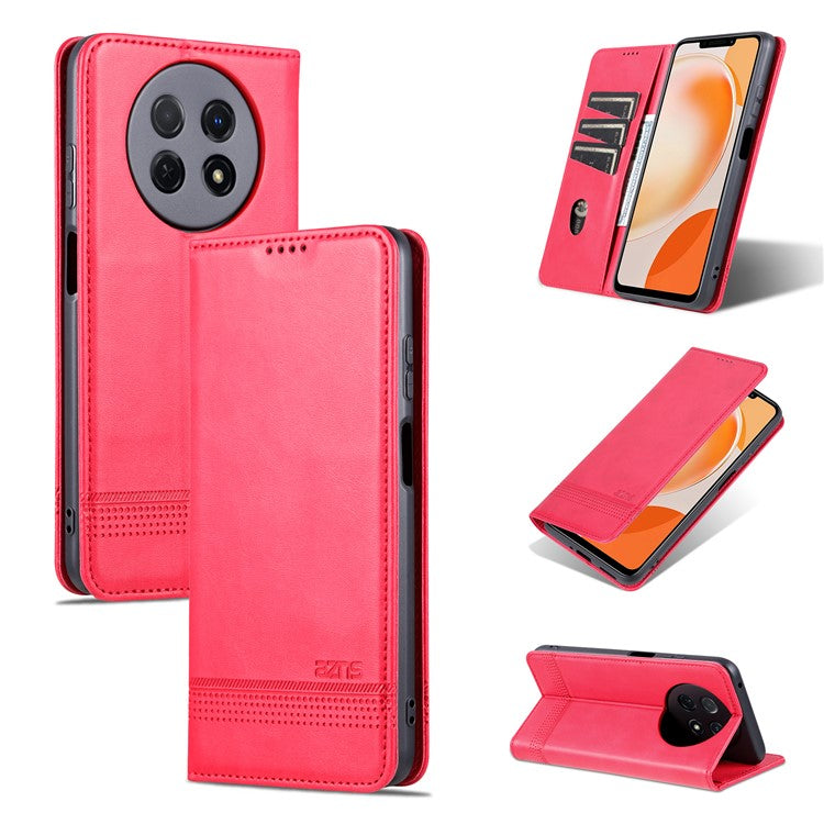 AZNS For Huawei Enjoy 60X Magnetic Closing Anti-Scratch PU Leather Phone Case Flip Wallet Stand Cover - Red