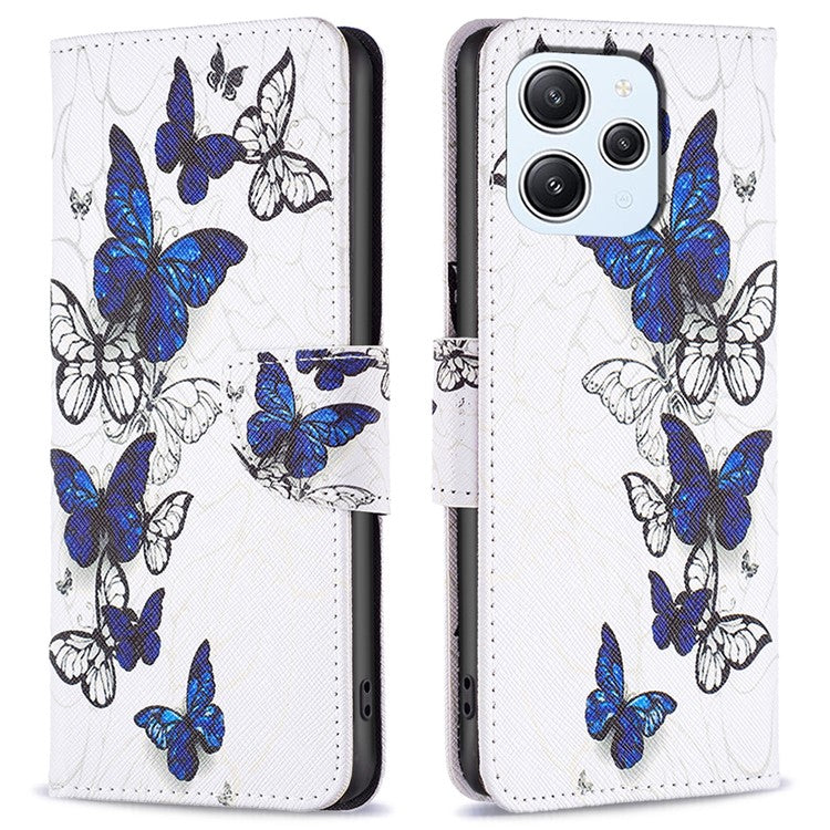 For Xiaomi Redmi 12 4G Leather Case Pattern Printing Wallet Stand Flip Mobile Cover - Butterflies