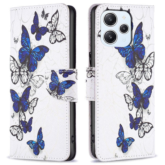 For Xiaomi Redmi 12 4G Leather Case Pattern Printing Wallet Stand Flip Mobile Cover - Butterflies