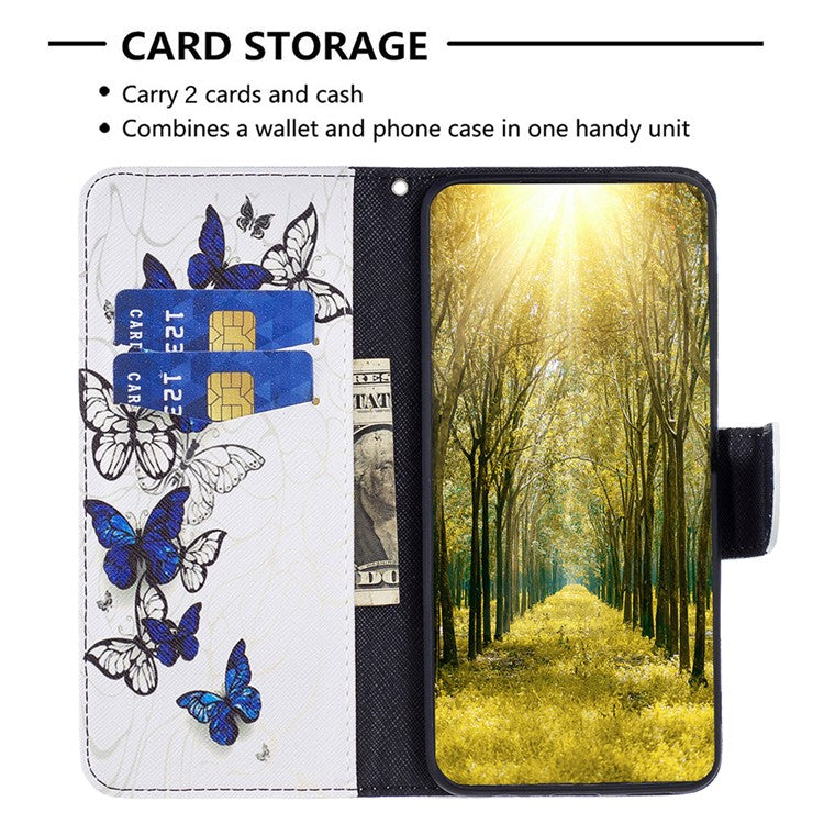 For Xiaomi Redmi 12 4G Leather Case Pattern Printing Wallet Stand Flip Mobile Cover - Butterflies