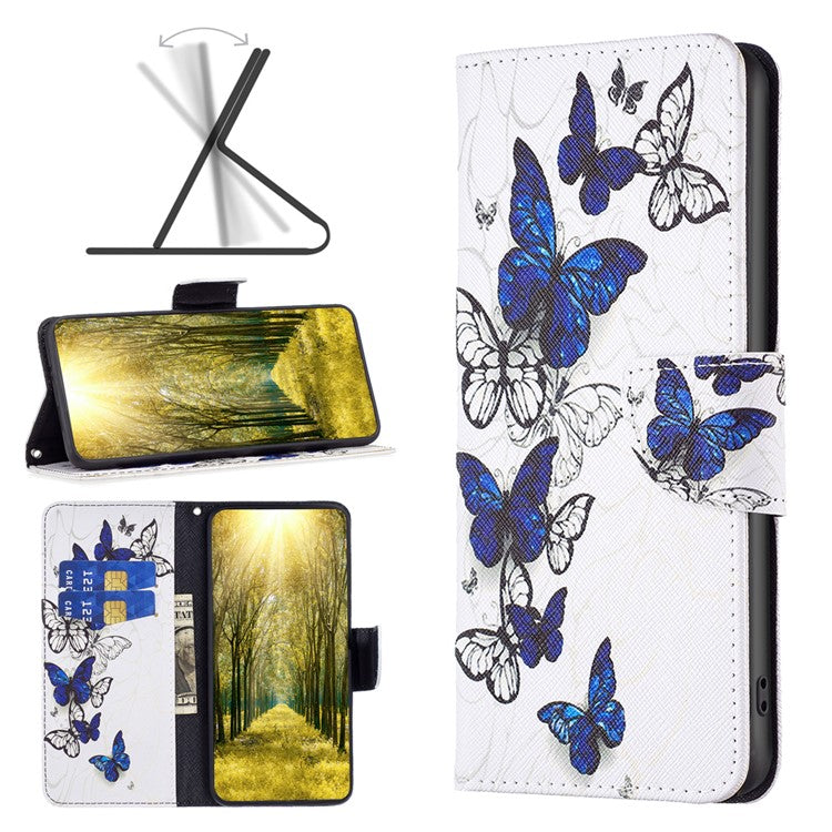 For Xiaomi Redmi 12 4G Leather Case Pattern Printing Wallet Stand Flip Mobile Cover - Butterflies