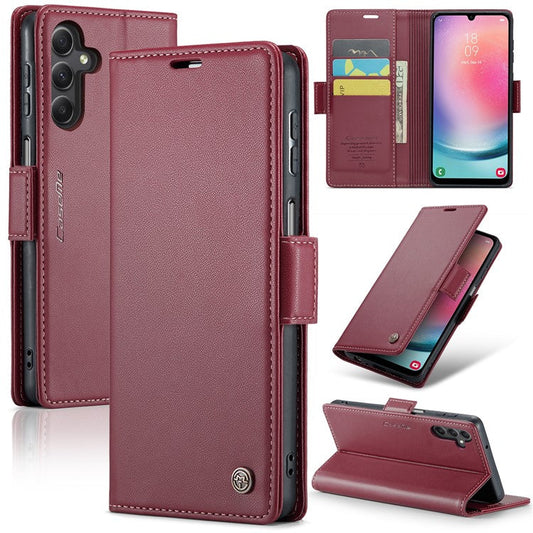 CASEME 023 Series For Samsung Galaxy A24 4G (162.1 x 77.6 x 8.3mm) RFID Blocking Phone Case PU Leather Wallet Stand Cover - Red