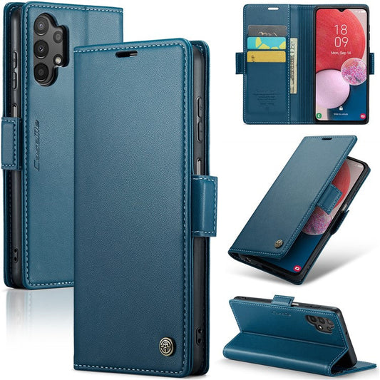 CASEME 023 Series For Samsung Galaxy A13 4G / 5G / A04s 4G / A04 4G / M13 5G Wallet Case RFID Blocking Leather Stand Phone Cover   Blue