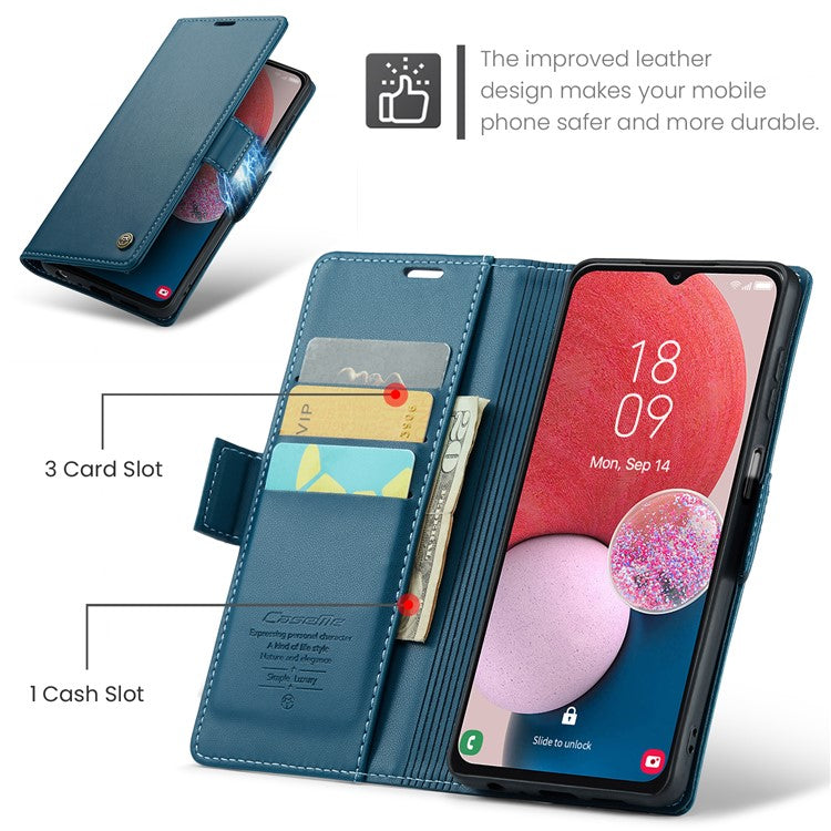 CASEME 023 Series For Samsung Galaxy A13 4G / 5G / A04s 4G / A04 4G / M13 5G Wallet Case RFID Blocking Leather Stand Phone Cover   Blue