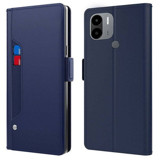 For Xiaomi Poco C51 4G PU Leather Stand Case Card Holder Phone Cover with Mirror - Blue