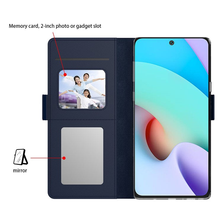 For Xiaomi Poco C51 4G PU Leather Stand Case Card Holder Phone Cover with Mirror - Blue