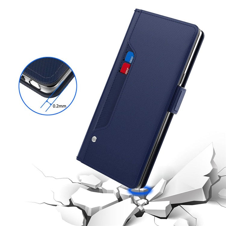 For Xiaomi Poco C51 4G PU Leather Stand Case Card Holder Phone Cover with Mirror - Blue