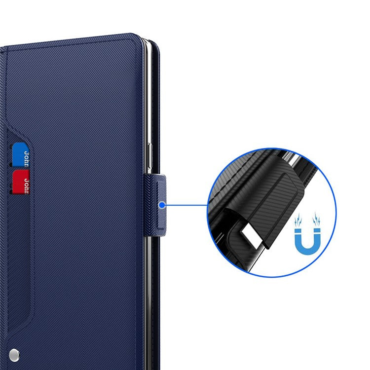 For Xiaomi Poco C51 4G PU Leather Stand Case Card Holder Phone Cover with Mirror - Blue