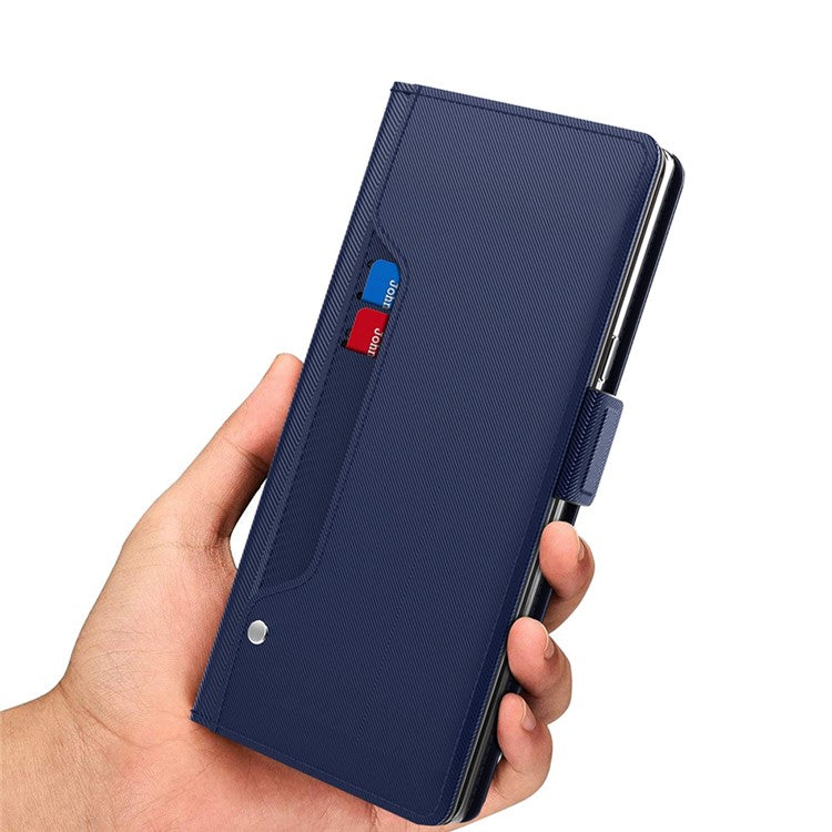 For Xiaomi Poco C51 4G PU Leather Stand Case Card Holder Phone Cover with Mirror - Blue