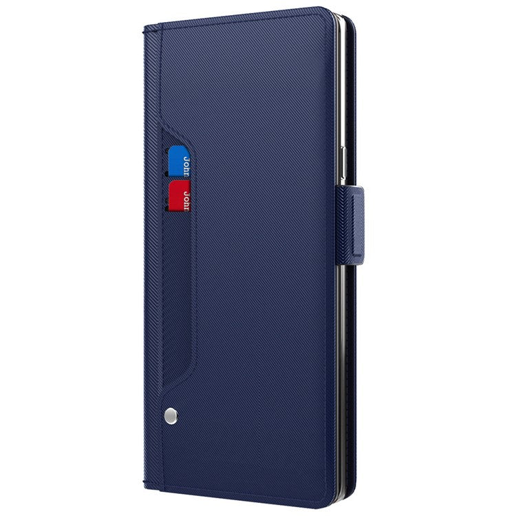 For Xiaomi Poco C51 4G PU Leather Stand Case Card Holder Phone Cover with Mirror - Blue
